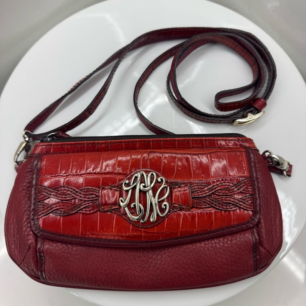 Brighton Skribble Organizer Wallet Red Leather Crossbody Bag